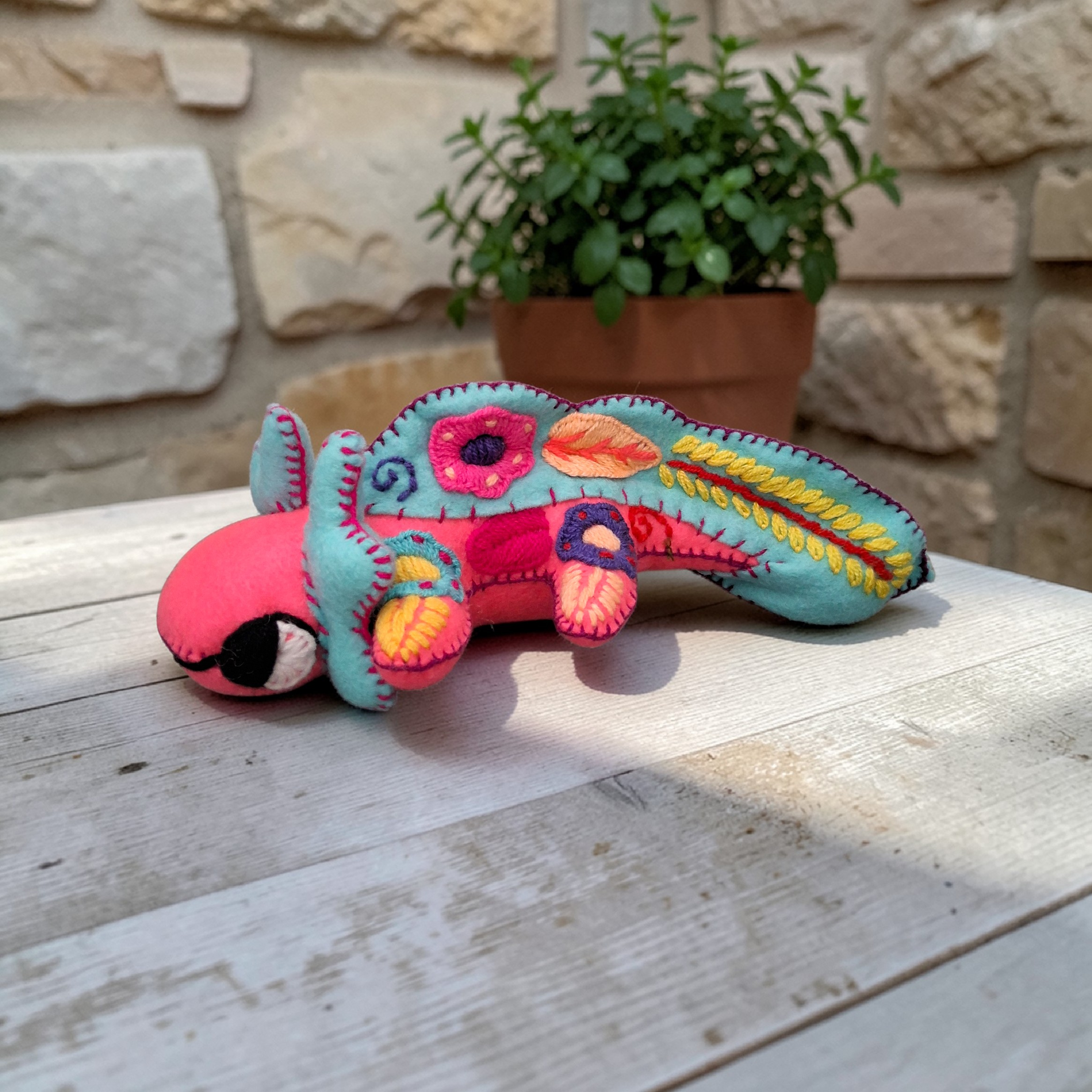 Embroidered Felt Axolotl Plush