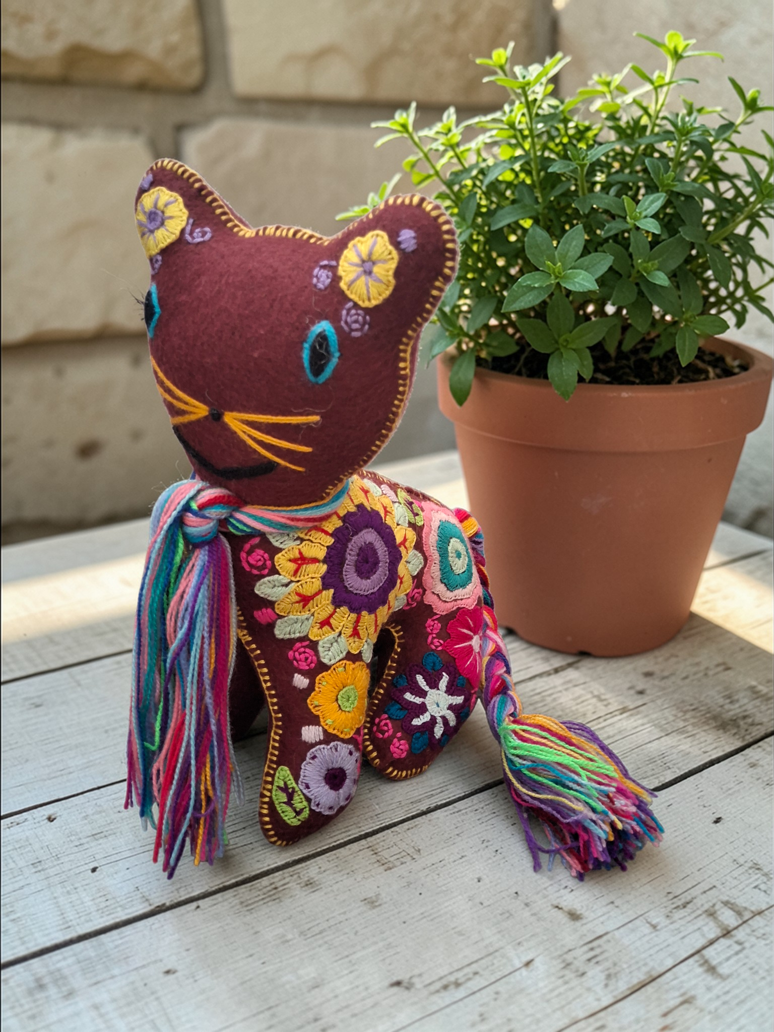 Embroidered Cat Plush