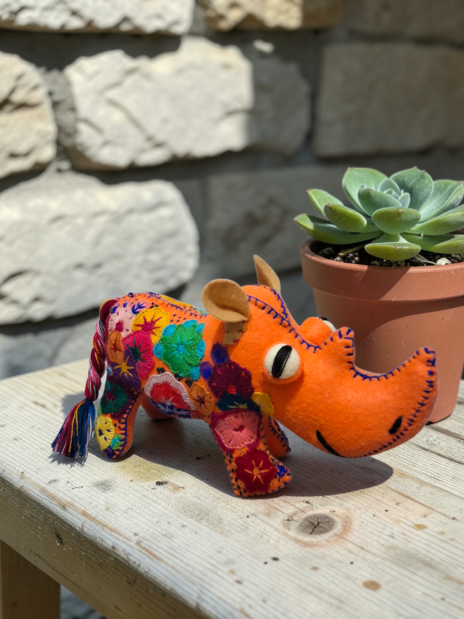 Handmade Felt Rhino Toy