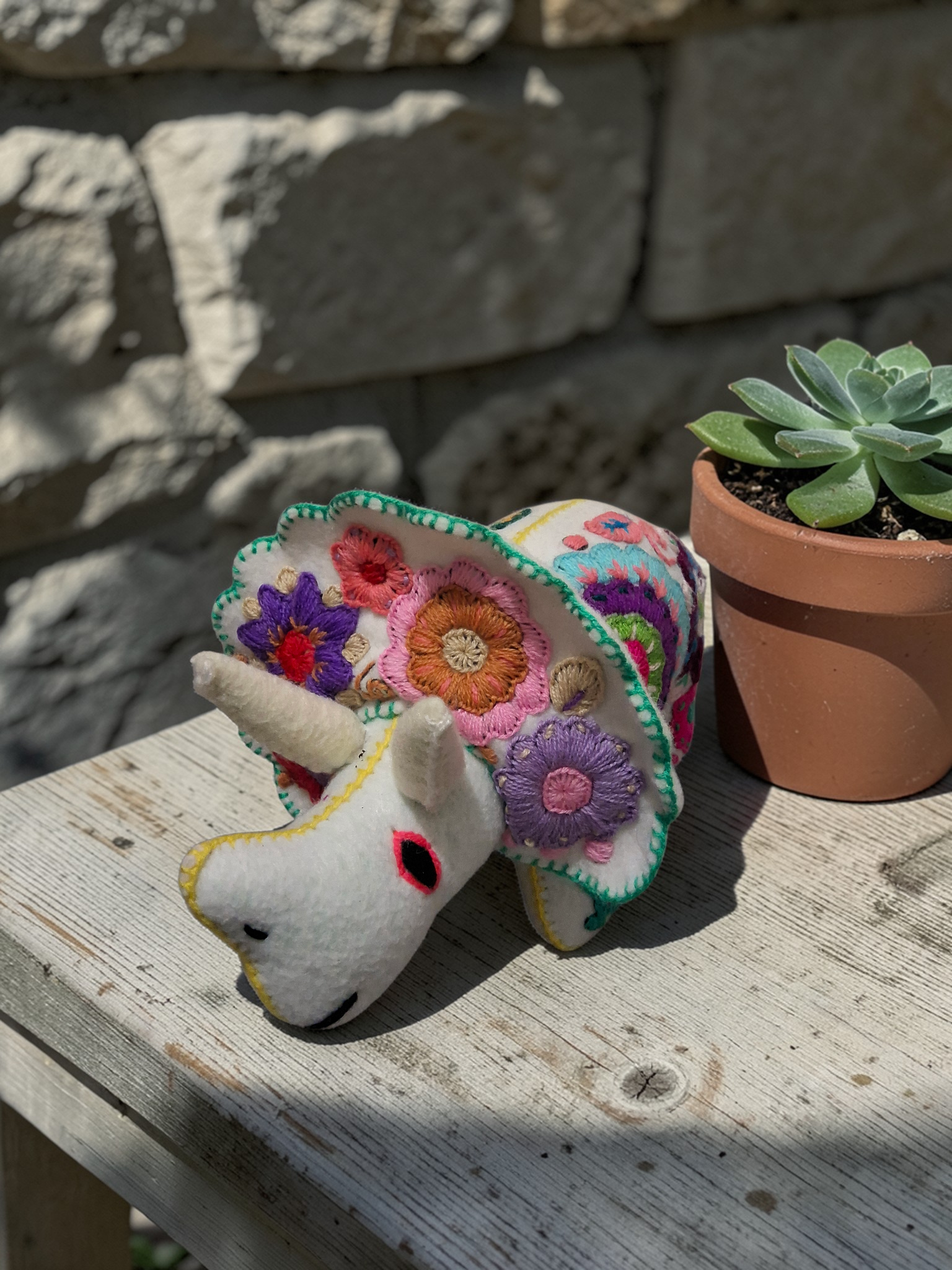 Embroidered Triceratops Plush Toy
