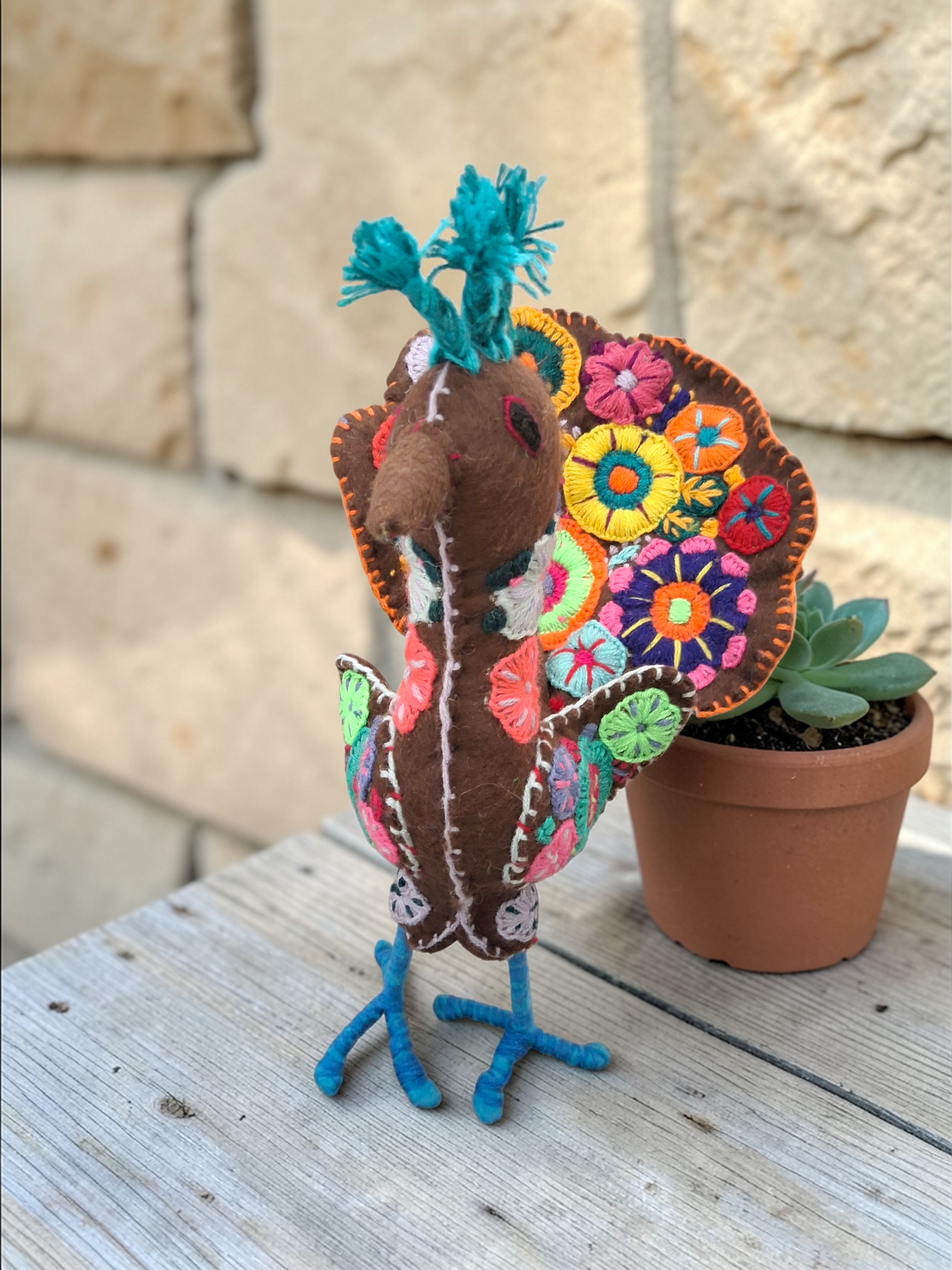 Embroidered Felt Peacock Decor