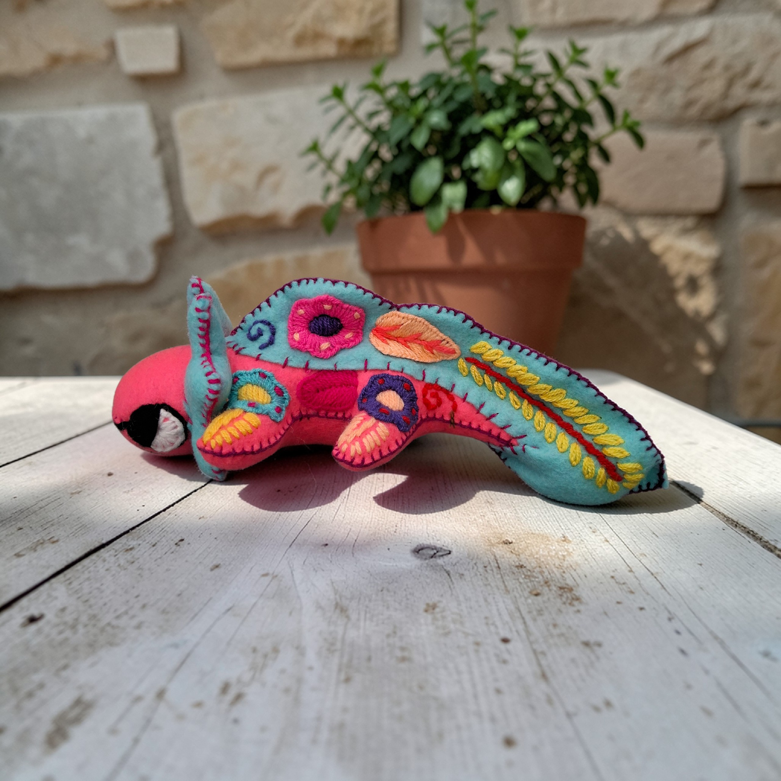 Embroidered Felt Axolotl Plush