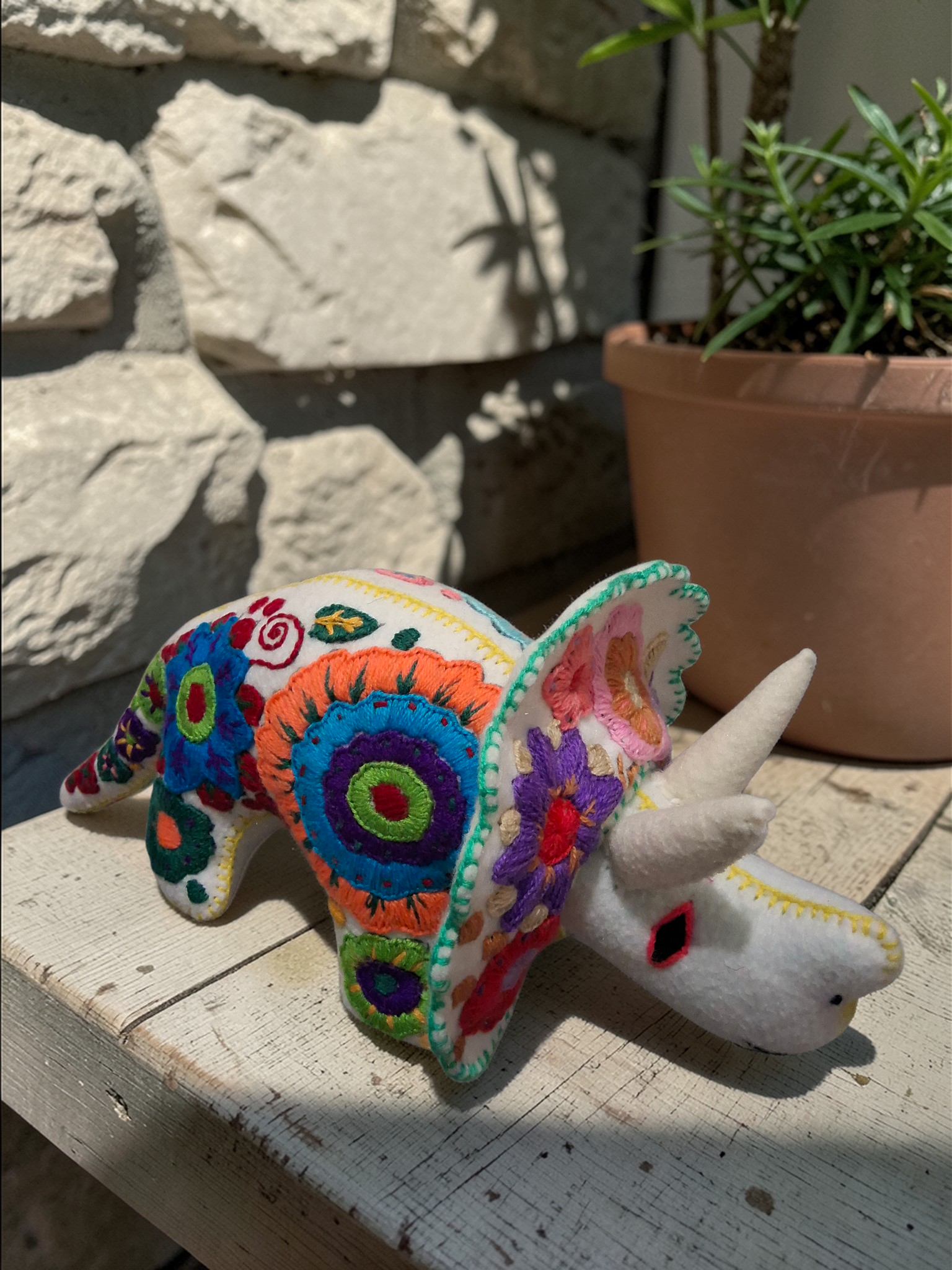 Embroidered Triceratops Plush Toy