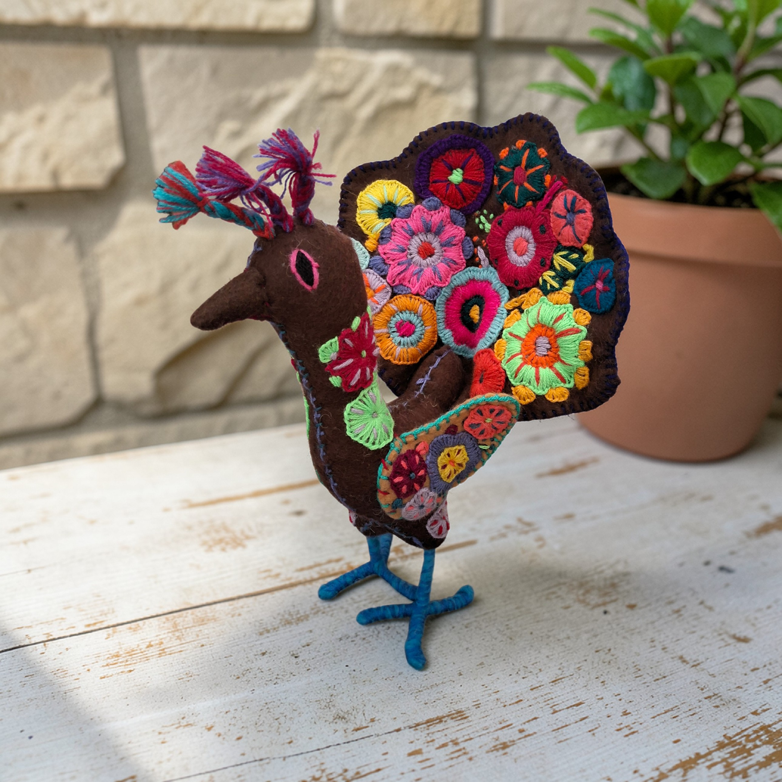 Embroidered Felt Peacock Decor