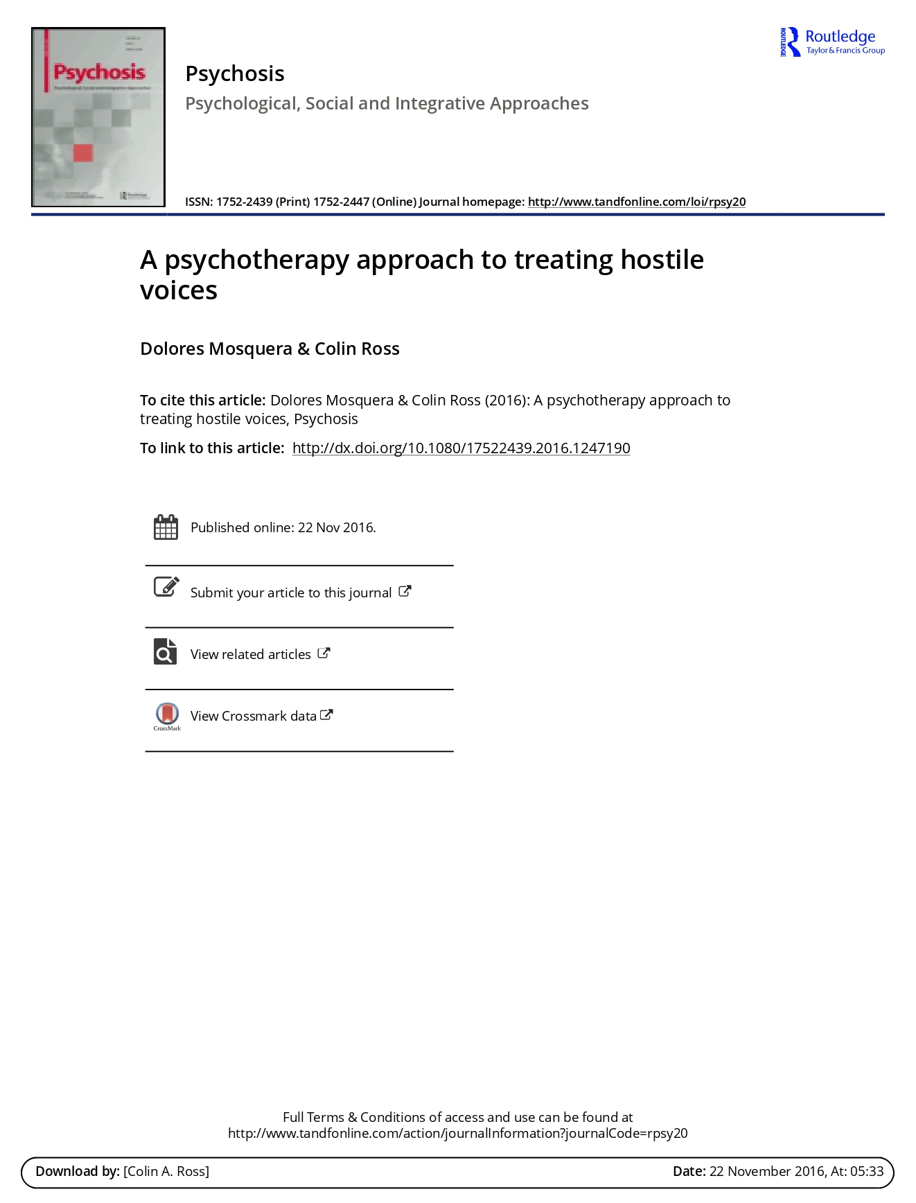 A psychotherapy approach to treating hostile voices 