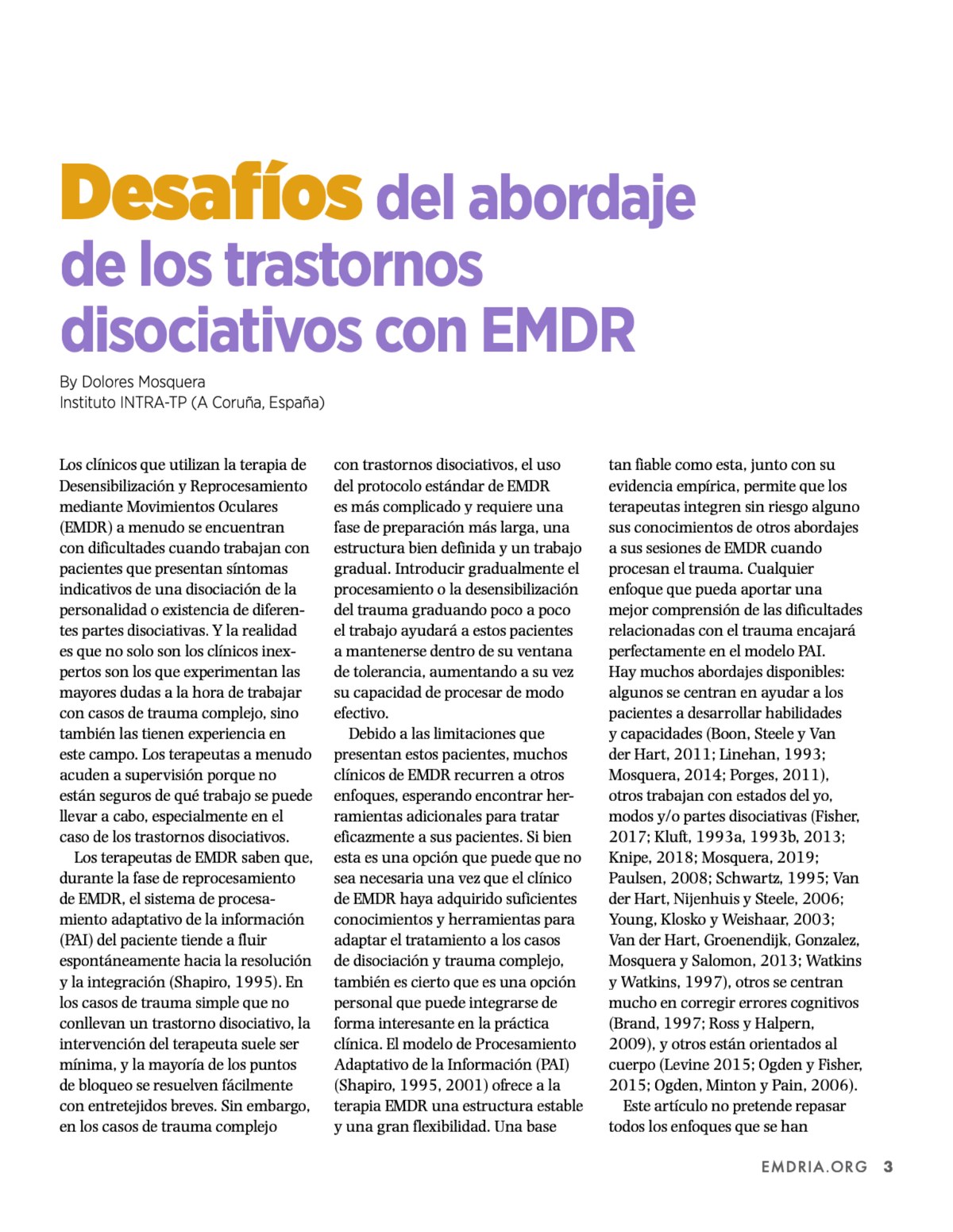 Desafíos del abordaje de los trastornos disociativos con EMDR