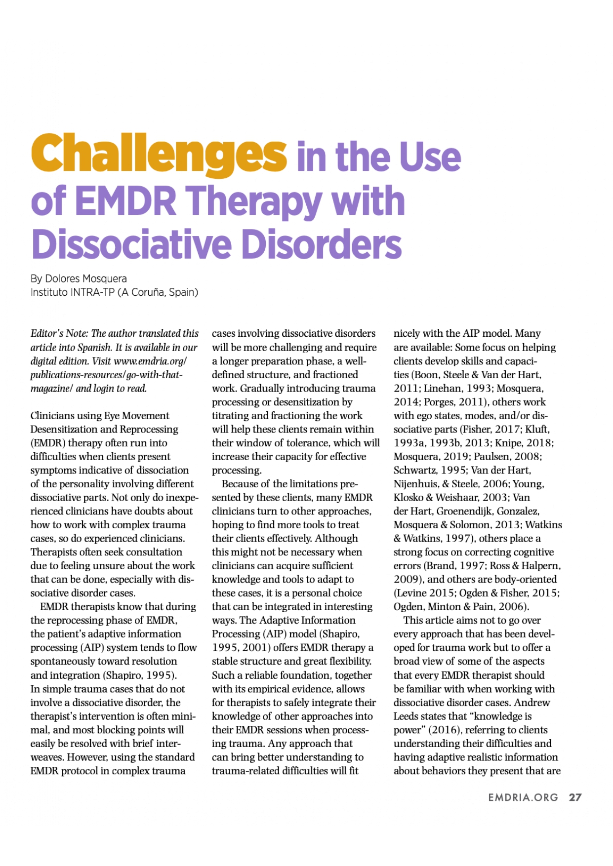 Challenges in the use of EMDR with DD