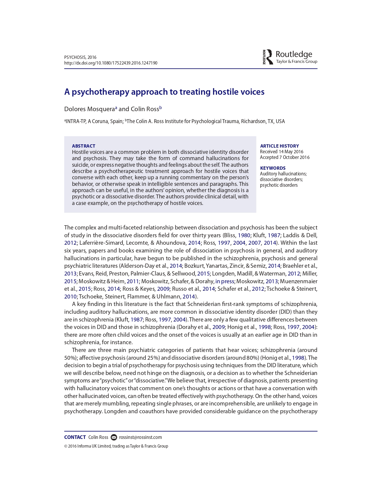 Treating hostile voices Mosquera & Ross 2016