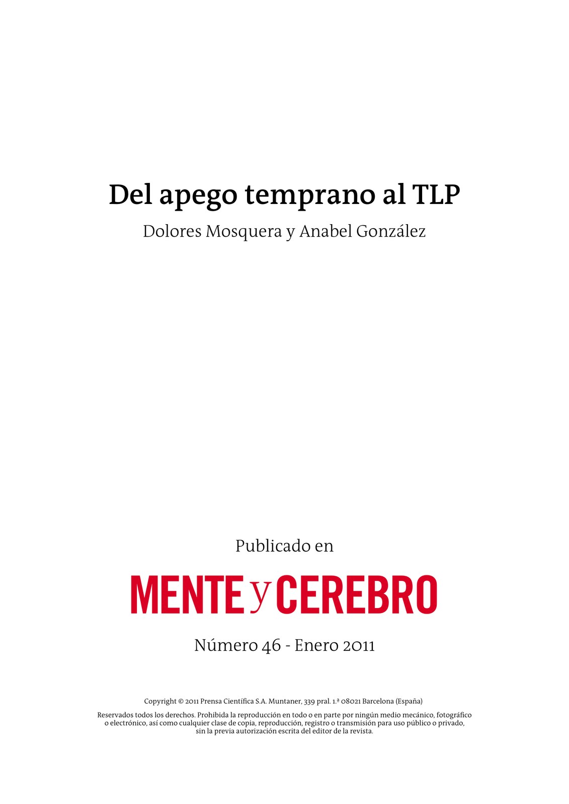 Del apego temprano al TLP revista mente y cerebro