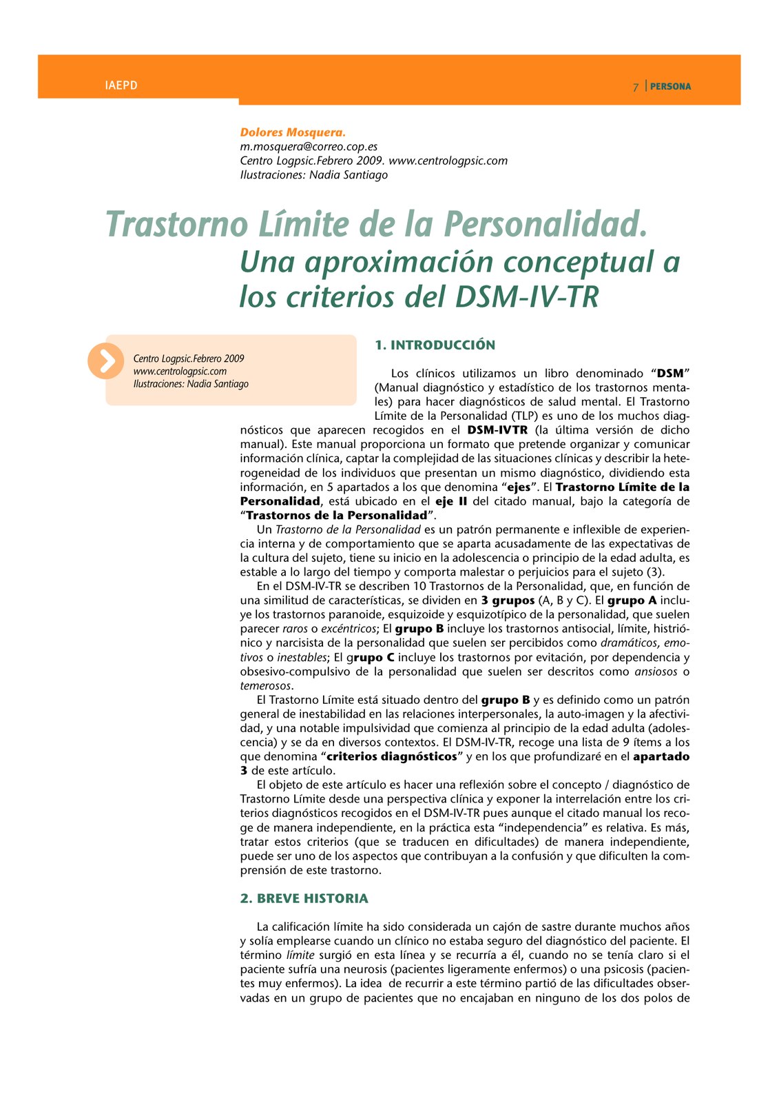 Aproximación conceptual criterios DSM Persona