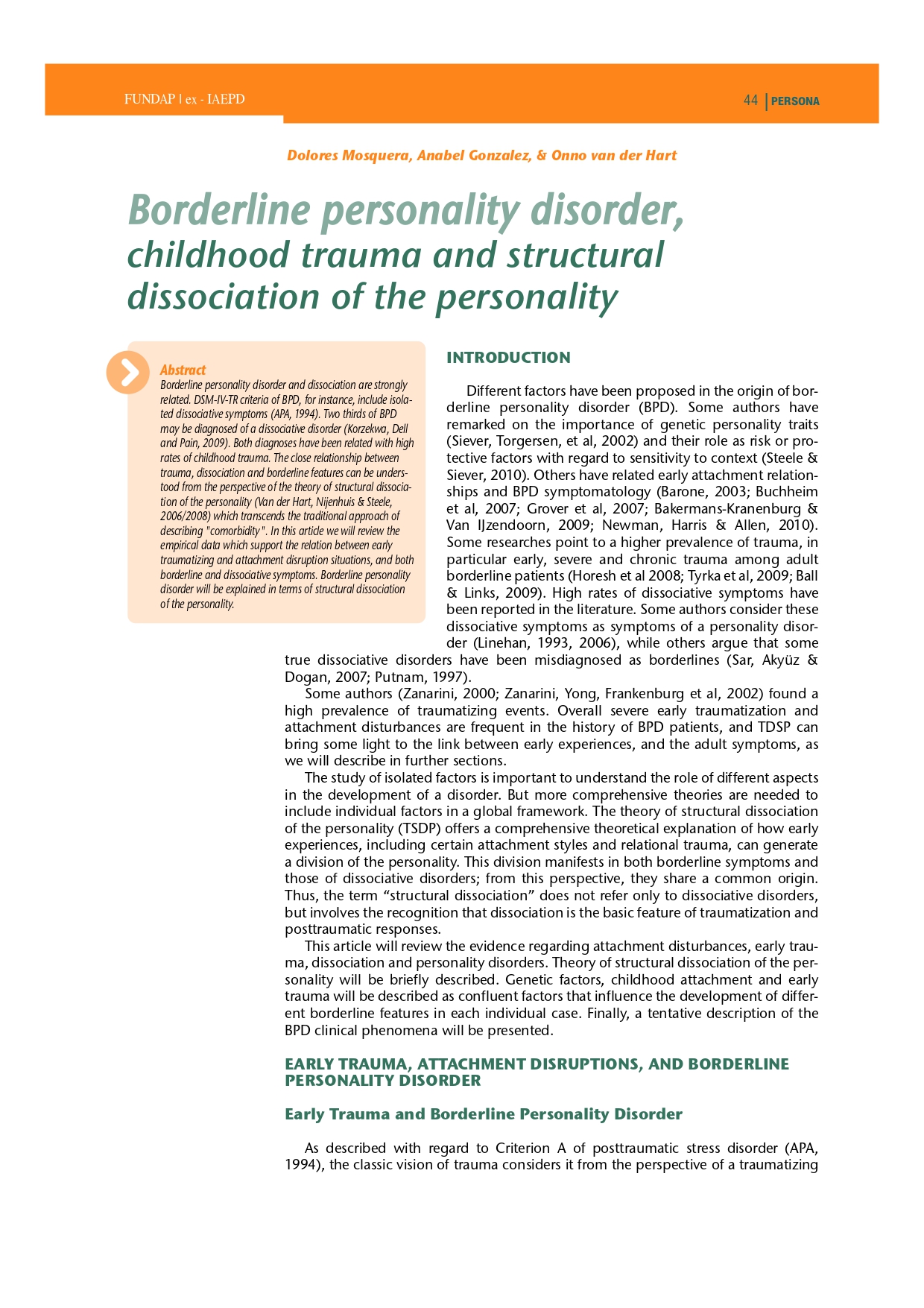 BPD, childhood trauma and structural dissociation