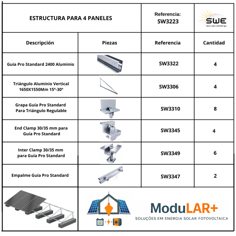 Estrutura Para 10 Painéis Inclinada 