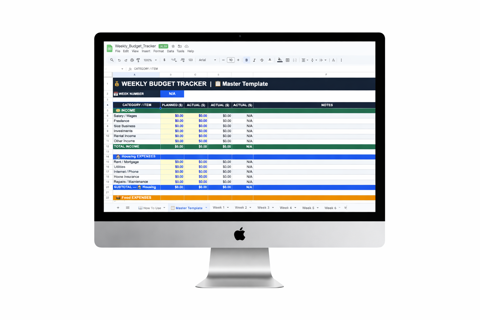 Weekly Budget Tracker Spreadsheet