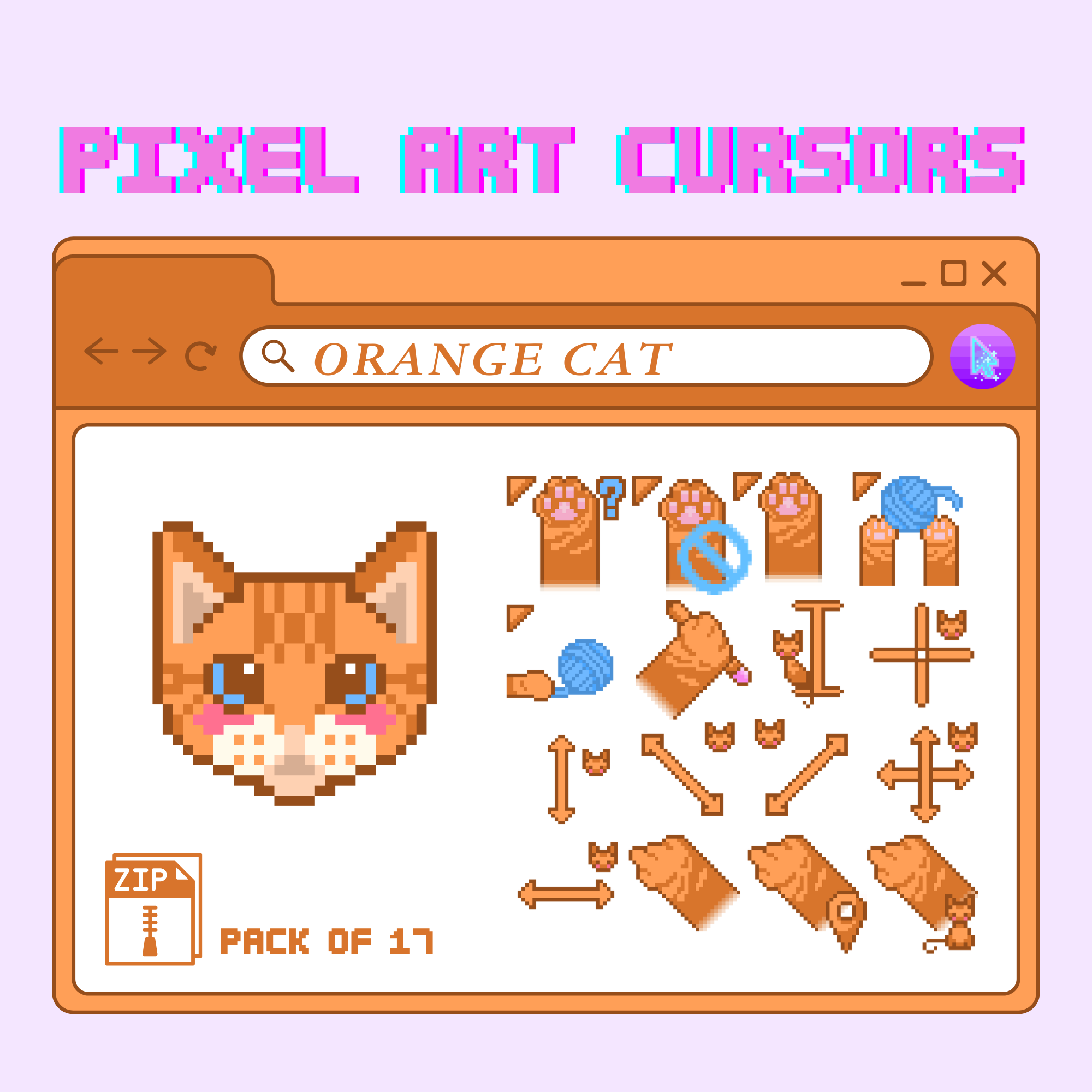 orange cat animated cursors - full aesthetic pack of all 17 states 