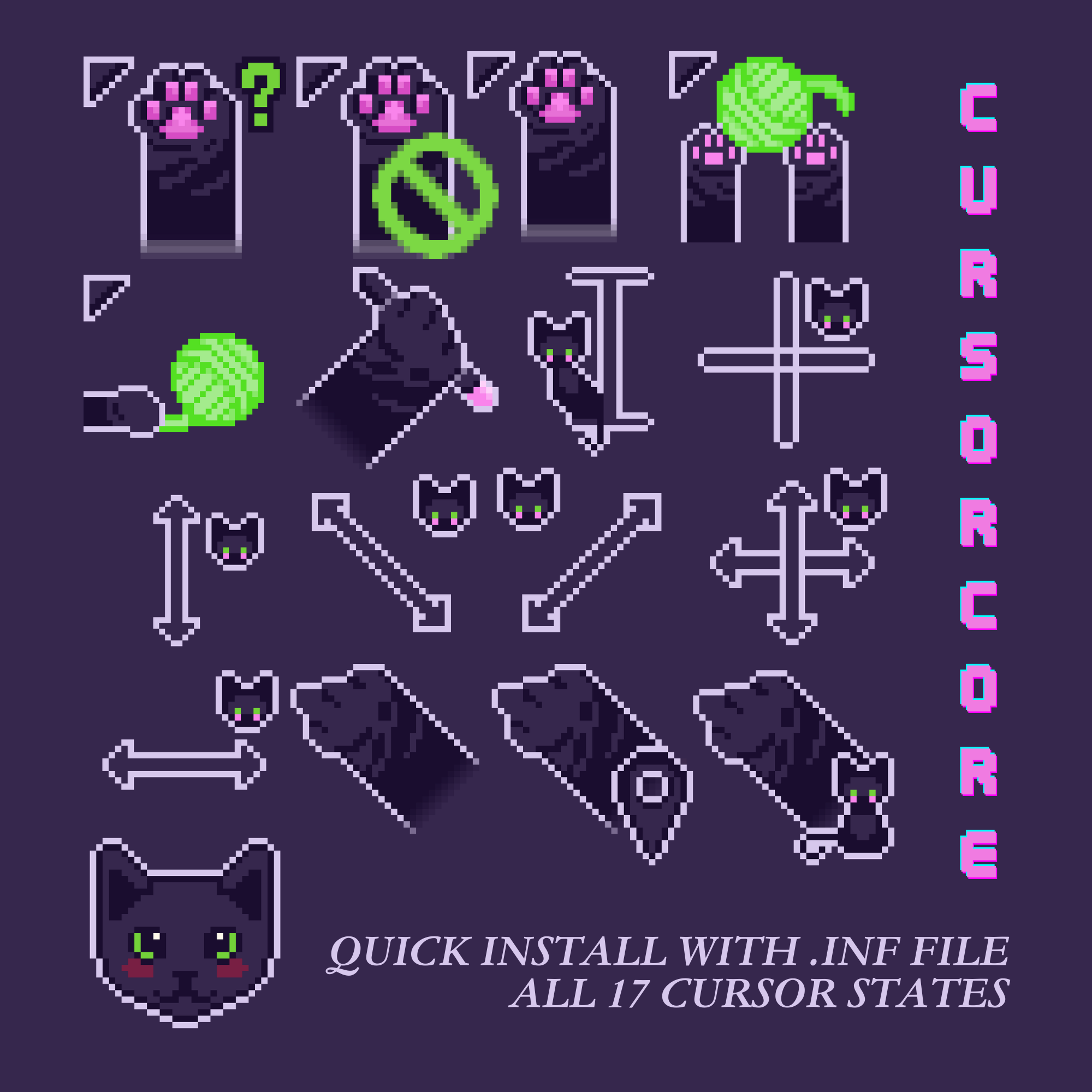 black cat animated cursors - full aesthetic pack of all 17 states 