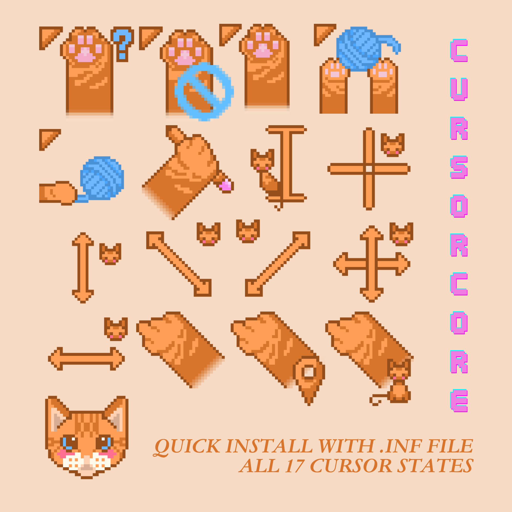 orange cat animated cursors - full aesthetic pack of all 17 states 