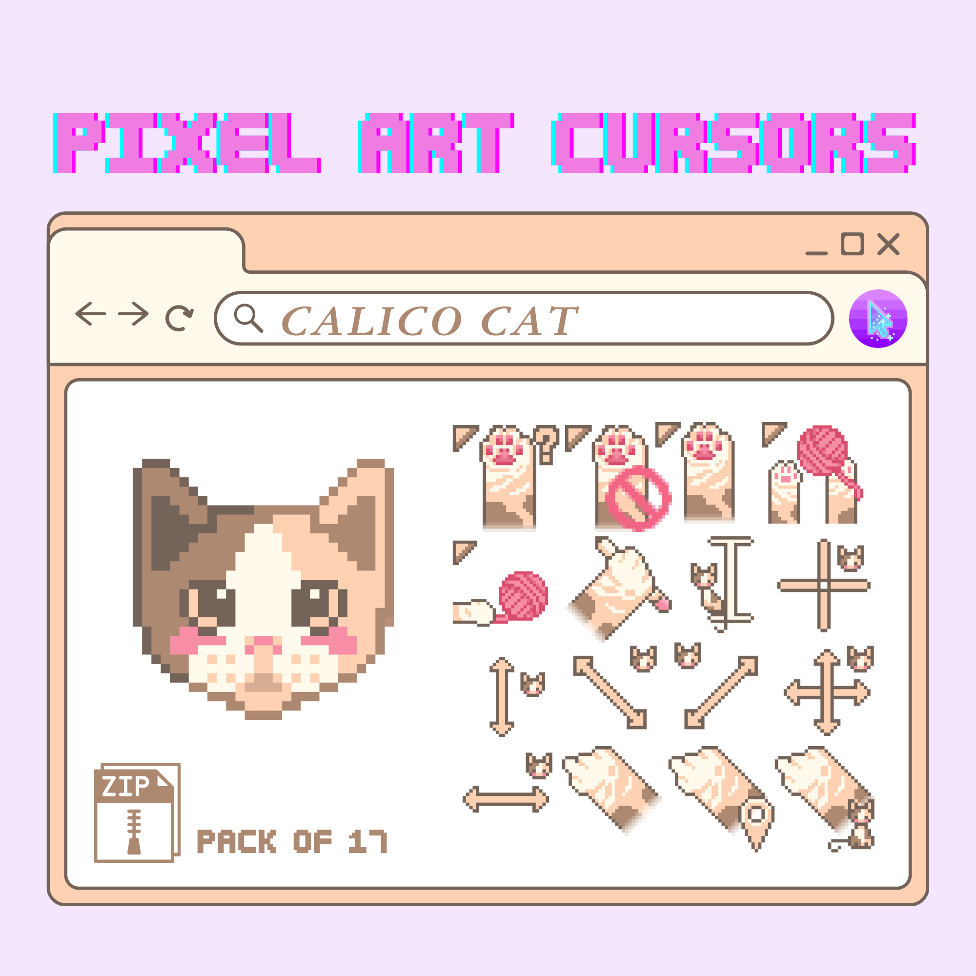 calico cat animated cursors - full aesthetic pack of all 17 states 