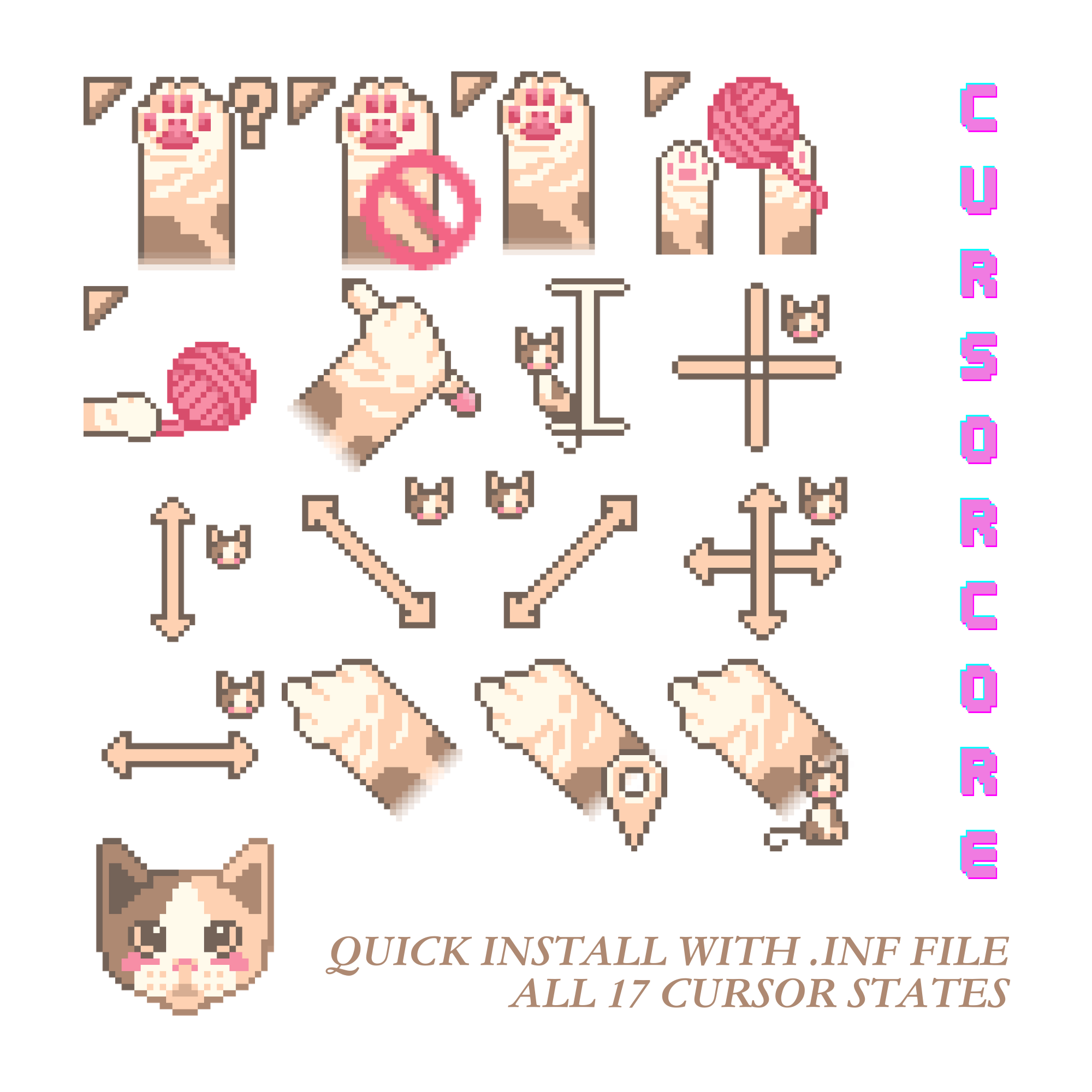calico cat animated cursors - full aesthetic pack of all 17 states 