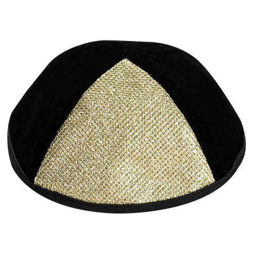  כיפה קטיפה 1/4 נצנץ בצבע זהוב עדין מידה 3