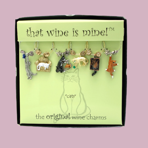 6-Piece Cats Painted Wine Charms
