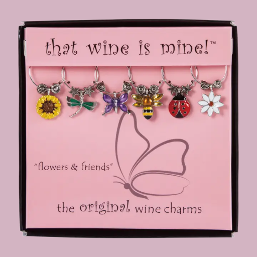 6-Piece Flowers and Friends Painted Wine Charms