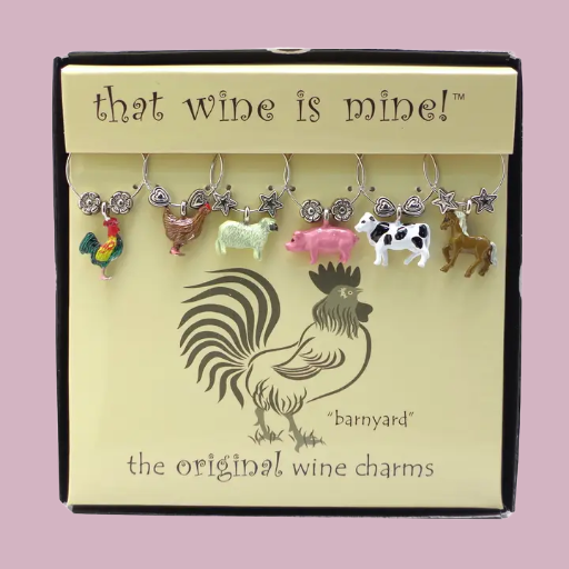 6-Piece Barnyard Painted Wine Charms