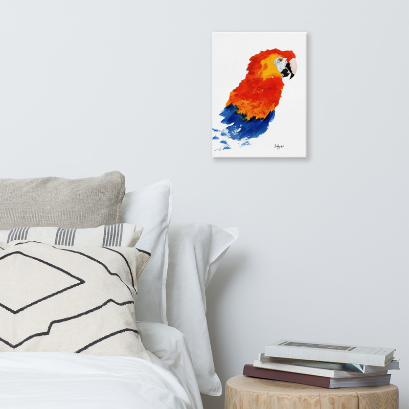 Red and Blue Parrot Watercolour Print on Canvas 12x16"