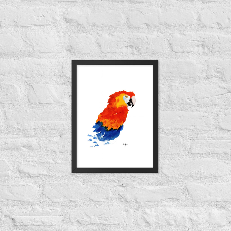 Red and Blue Parrot Watercolour Print Framed poster