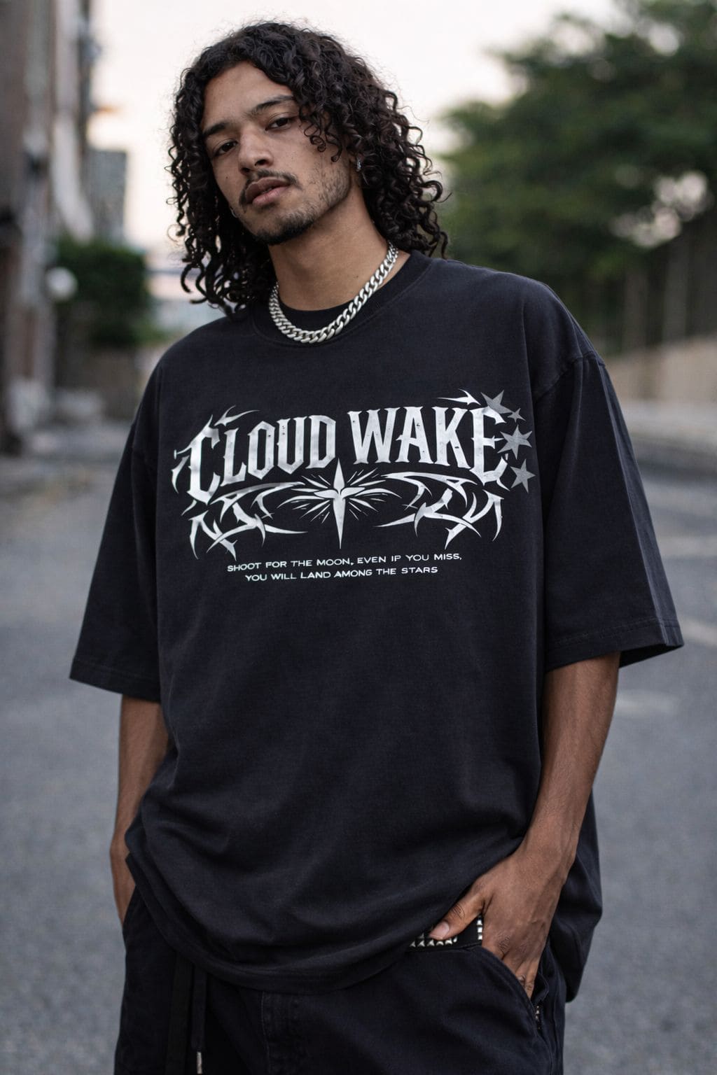 Playera Negra Oversize Cloud Wake (Hombre)