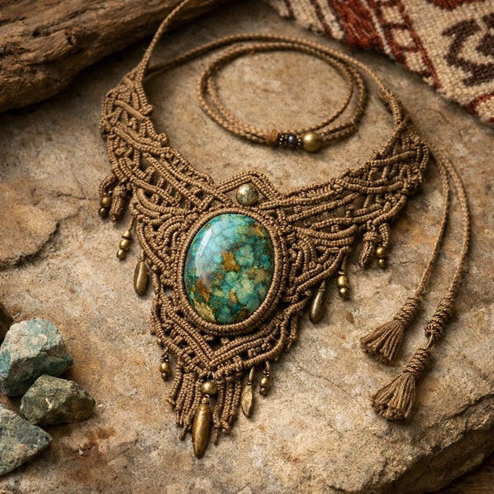 Collar de macramé con piedra turquesa