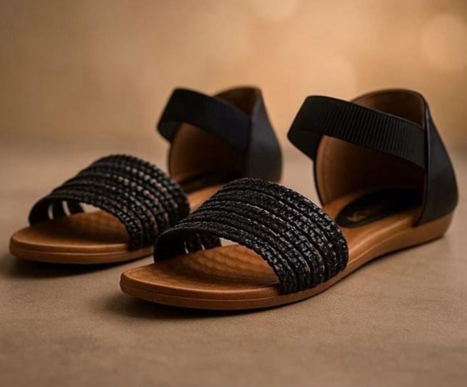 Sandália Feminina Preta Trançada