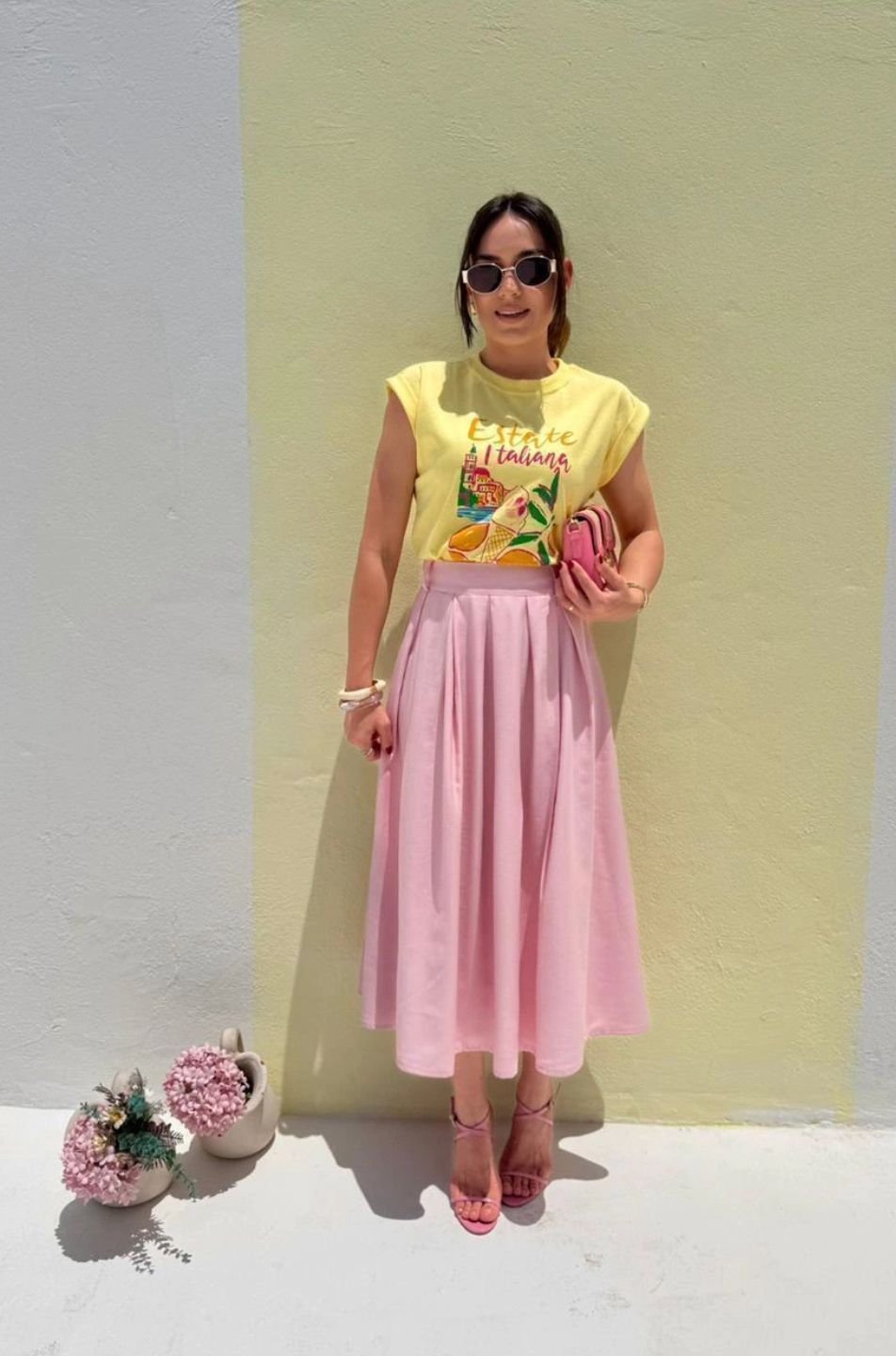 Saia alfaiataria rosa claro 