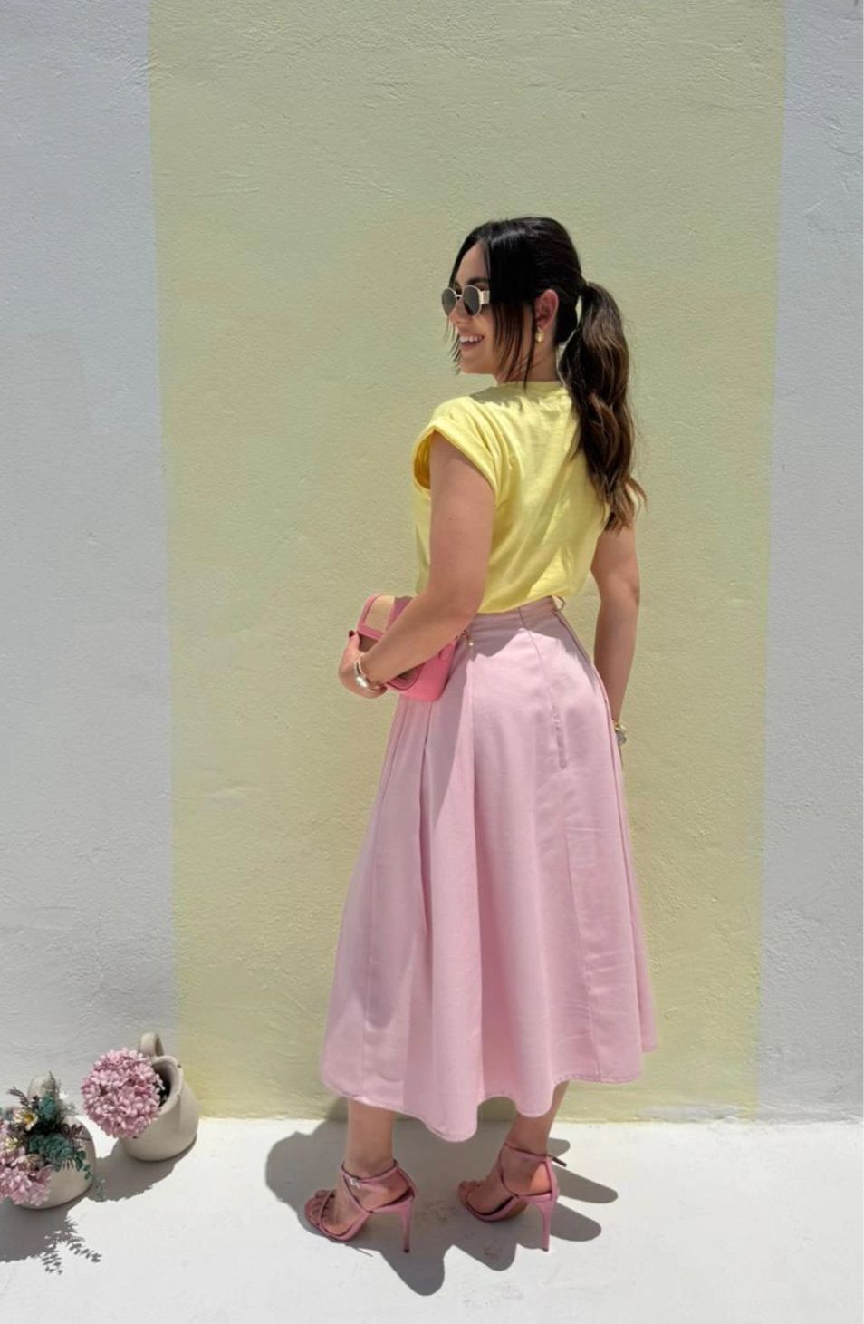 Saia alfaiataria rosa claro 