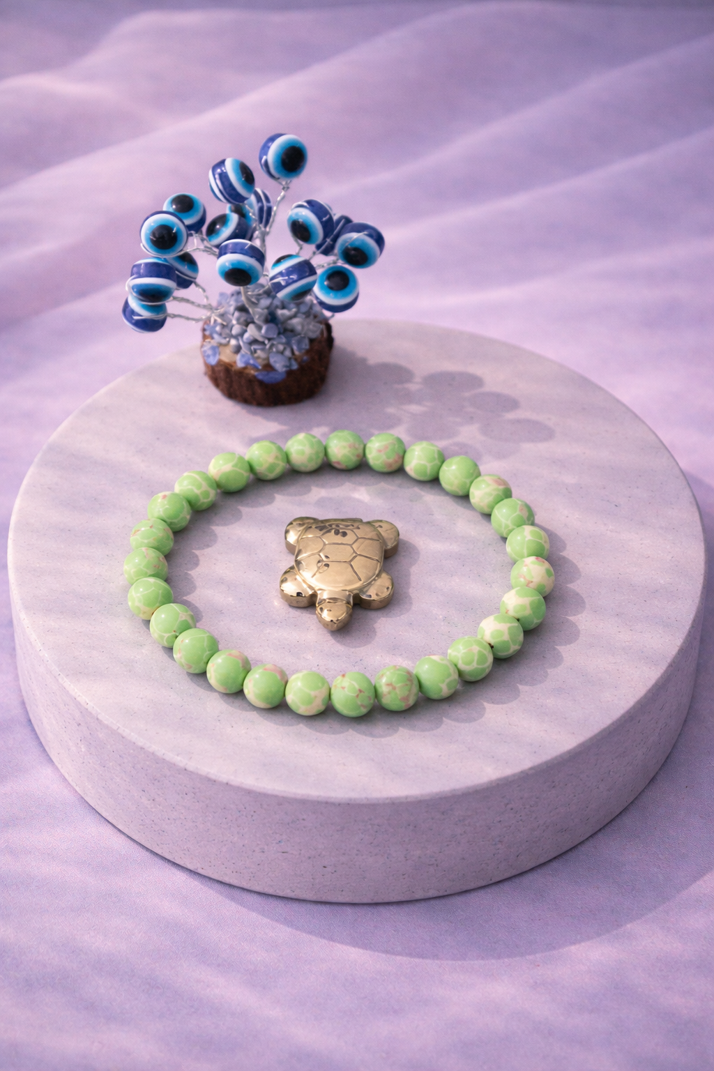 Green Opal Harmony Combo Unisex Bracelet with Evil Eye Plant & Pyrite Tortoise 