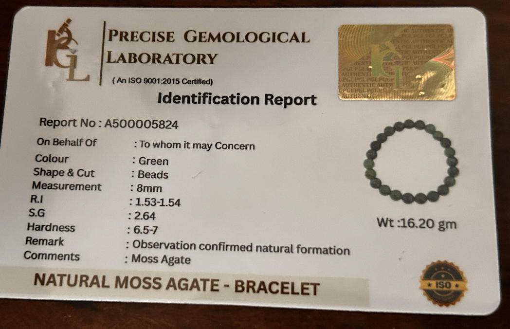 Moss Agate Growth Bracelet | Certificate of Authenticity of Bracelet also included |