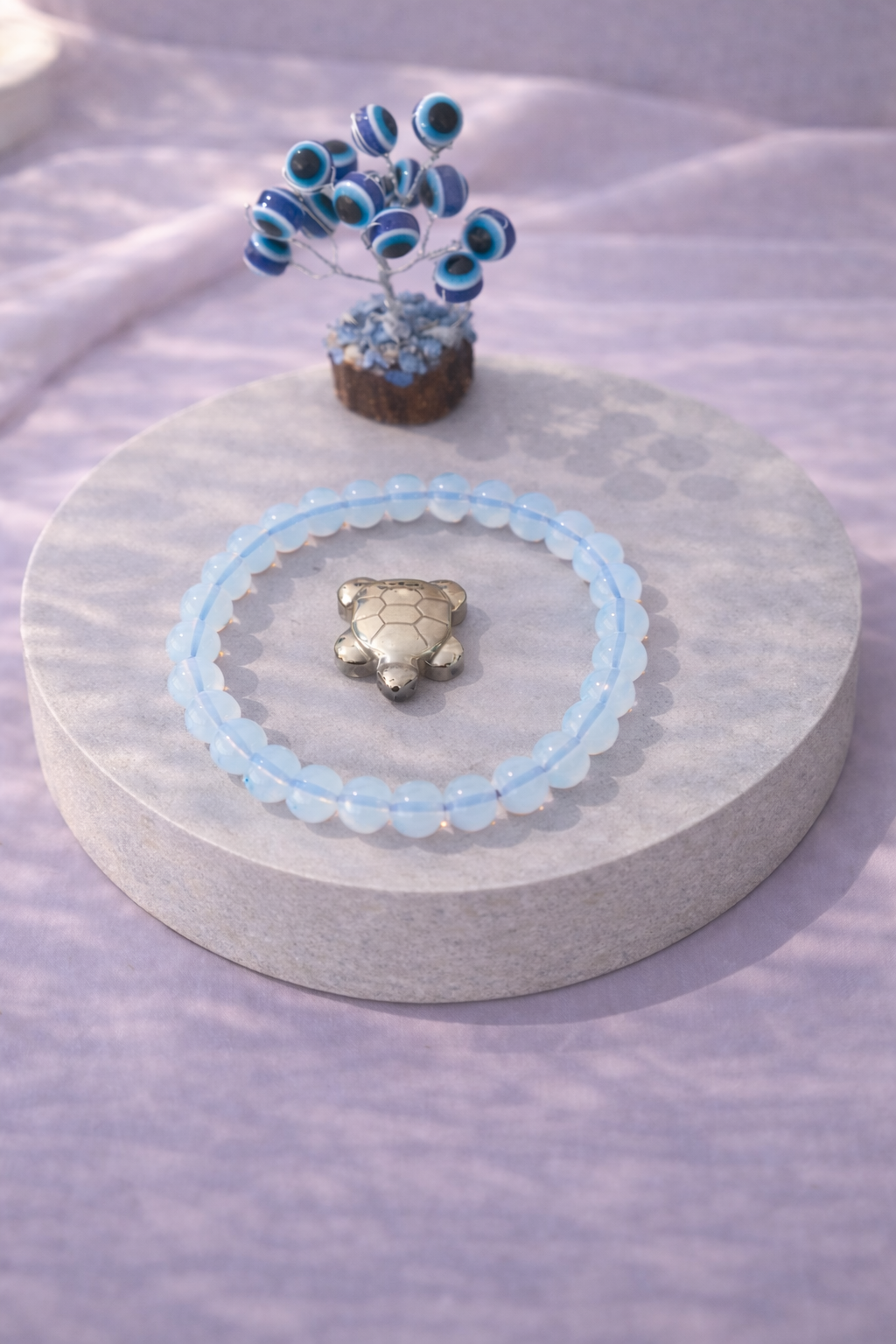 Opalite Peace Combo Unisex Bracelet with Evil Eye Plant & Pyrite Tortoise 