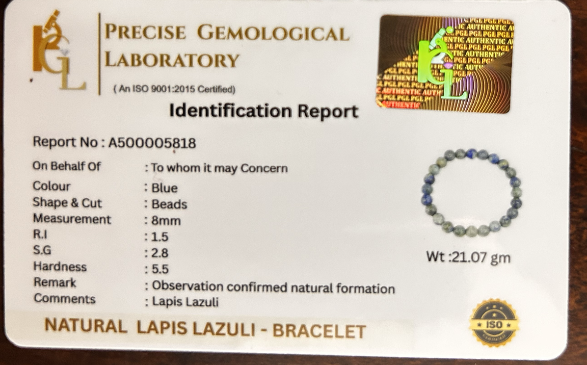 Lapis Lazuli Clarity Bracelet | Certificate of Authenticity of Bracelet also included |