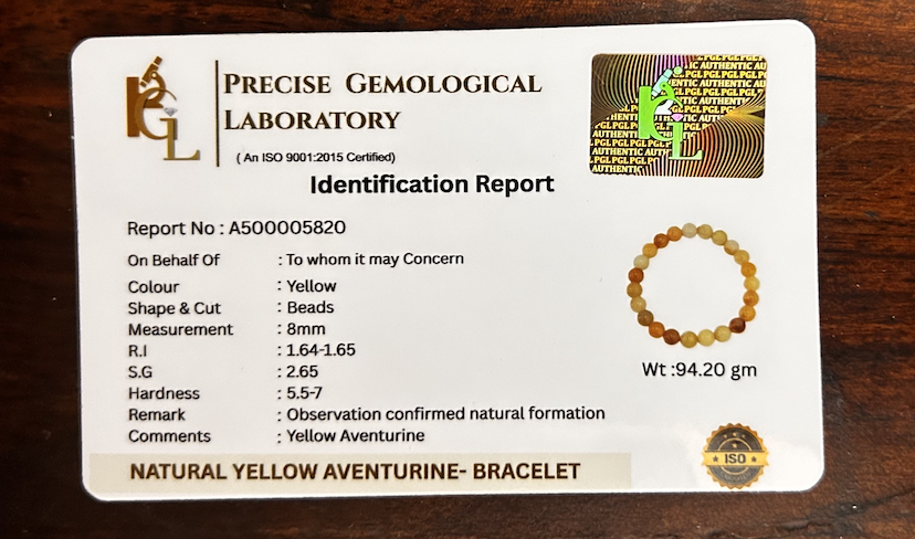 Yellow Aventurine Optimism Bracelet | Certificate of Authenticity of Bracelet also included |