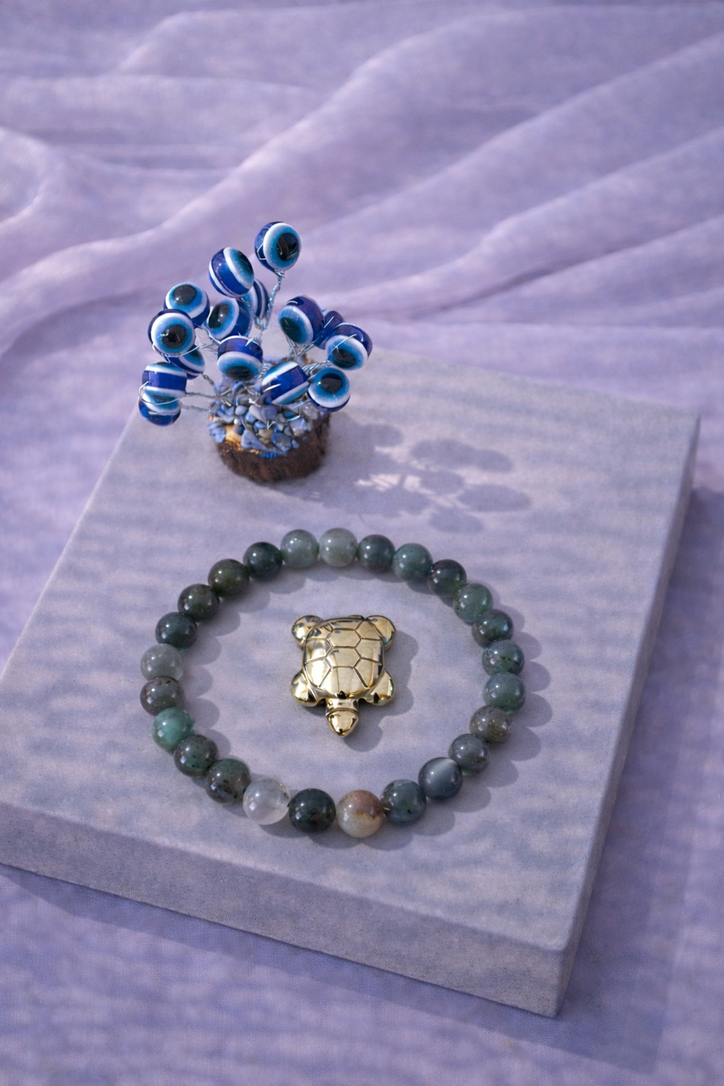 Bloodstone Vitality Combo Unisex Bracelet with Evil Eye Plant & Pyrite Tortoise 