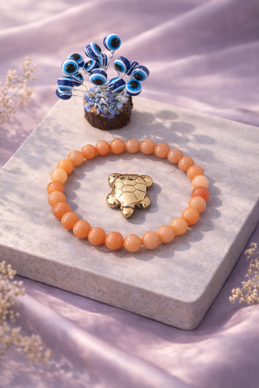 Red Aventurine Drive Combo Unisex Bracelet with Evil Eye Plant & Pyrite Tortoise 