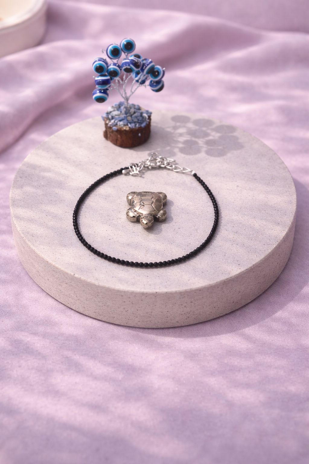 Black Tourmaline Protection Anklet Combo with Evil Eye Plant & Pyrite Tortoise 