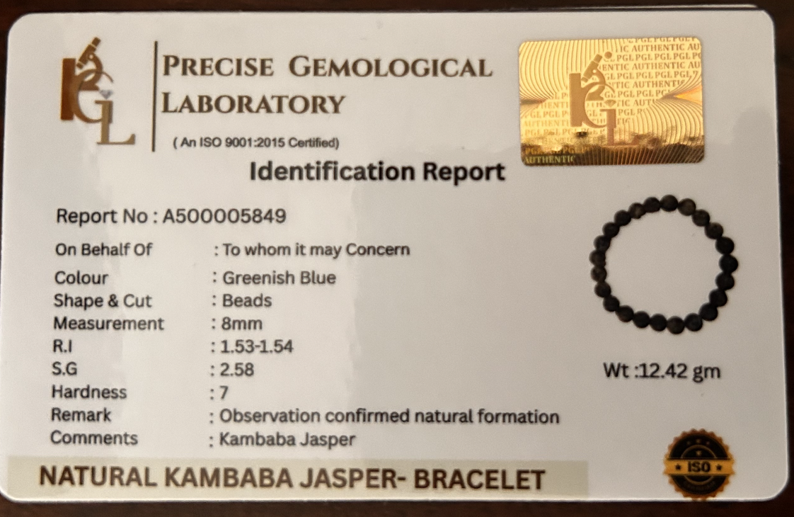 Kambaba Jasper Calm Bracelet | Certificate of Authenticity of Bracelet also included |