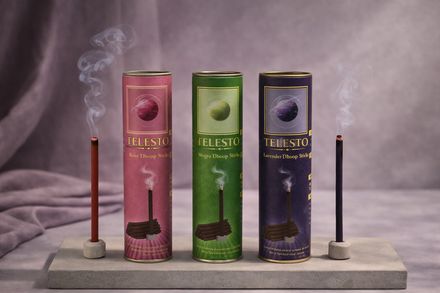Floral Bliss – Rose, Mogra & Lavender Dhoop Sticks (Pack of 3) – 20 Sticks Each & 1 Packet Diya Batti FREE