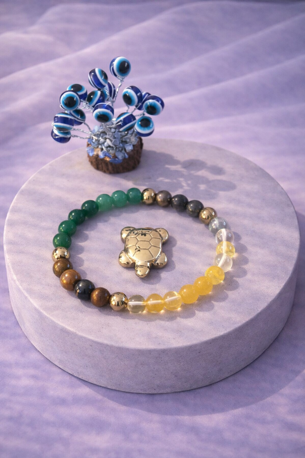 Dhan Yog Wealth Combo Unisex Bracelet with Evil Eye Plant & Pyrite Tortoise 