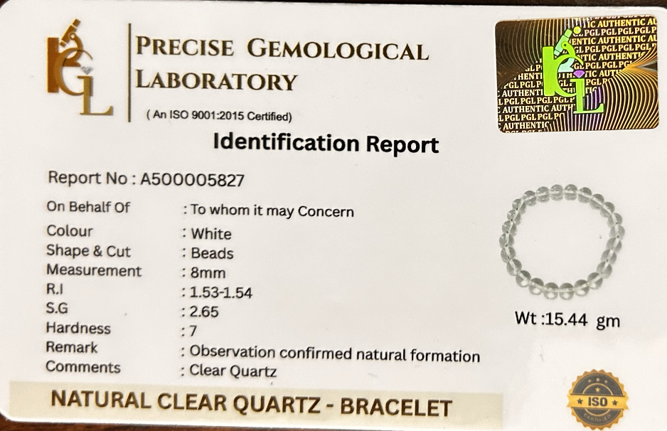 Clear Quartz Focus Bracelet | Certificate of Authenticity of Bracelet also included |