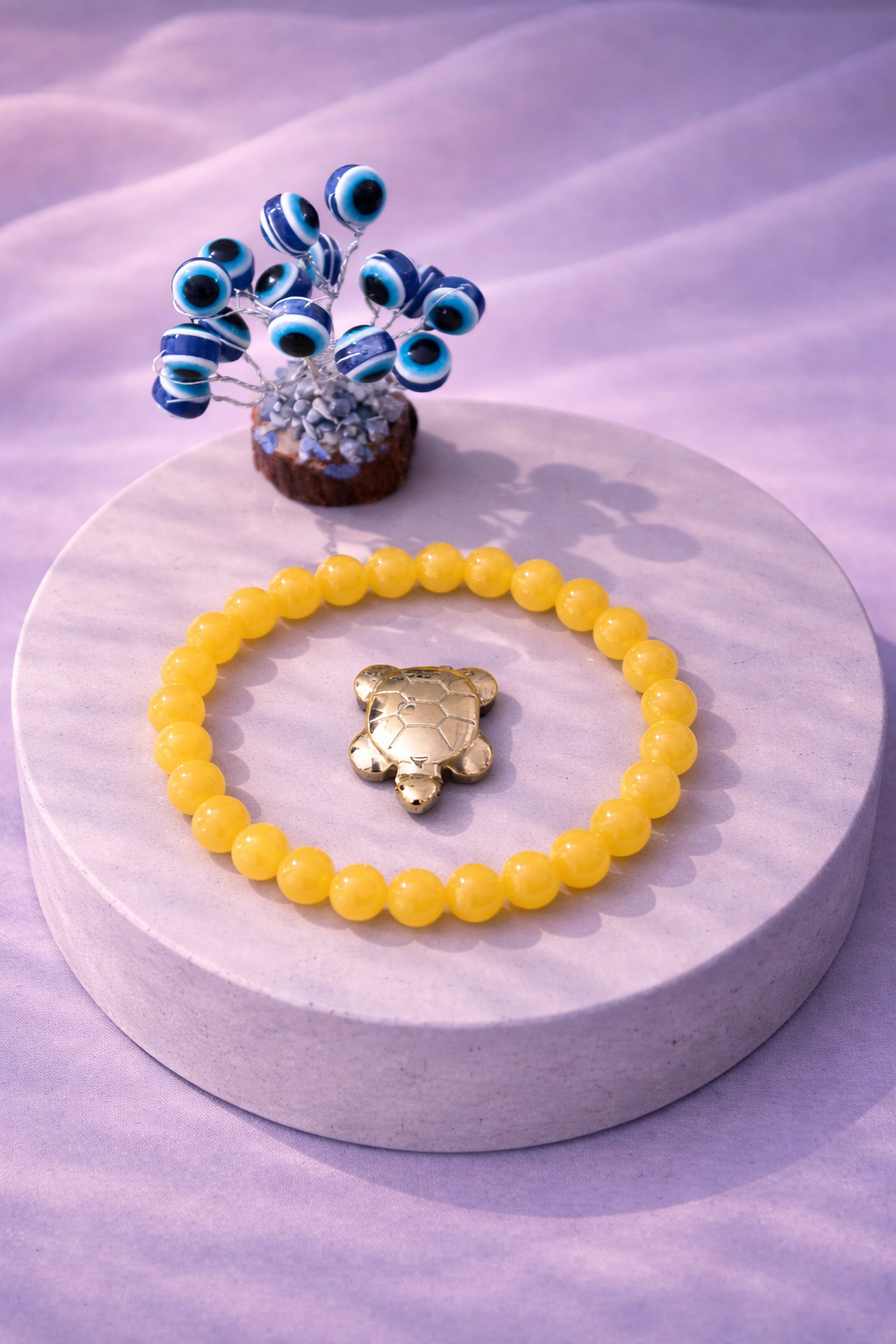 Yellow Onyx Strength Combo Unisex Bracelet with Evil Eye Plant & Pyrite Tortoise 