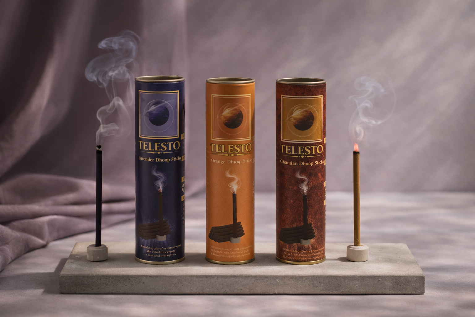 Sunrise Ritual – Orange, Chandan & Lavender Dhoop Sticks (Pack of 3) – 20 Sticks Each & 1 Packet Diya Batti FREE