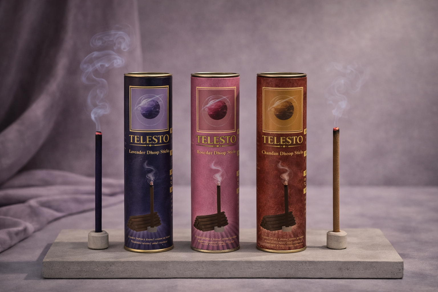 Serenity Bloom – Chandan, Rose & Lavender Dhoop Sticks (Pack of 3) – 20 Sticks Each & 1 Packet Diya Batti FREE