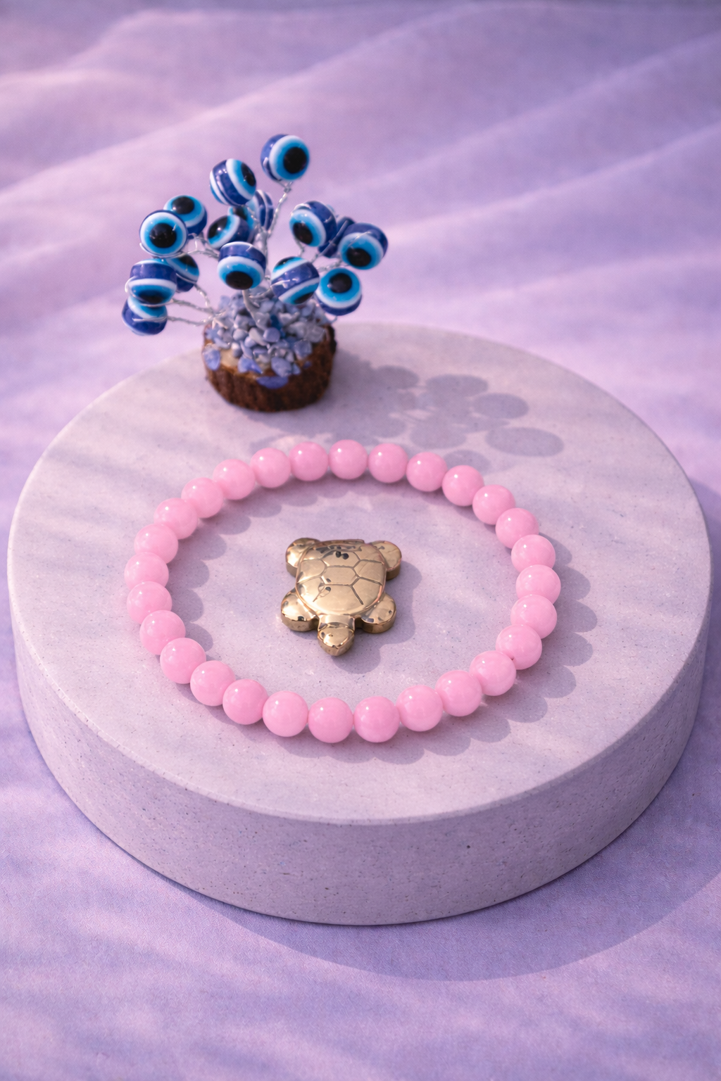 Rose Quartz Love Combo Unisex Bracelet with Evil Eye Plant & Pyrite Tortoise 