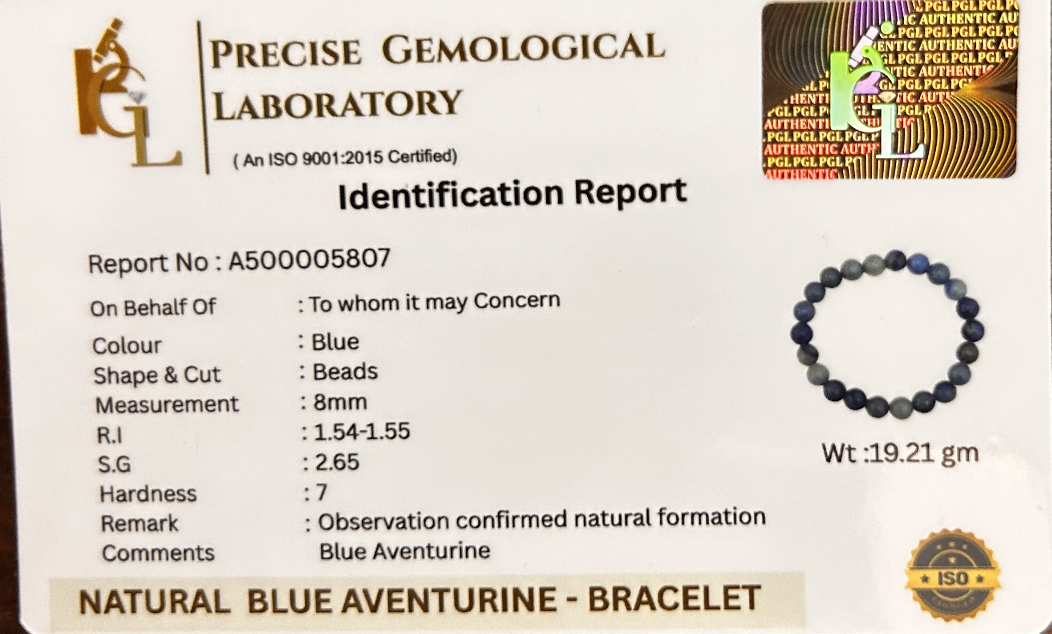 Blue Aventurine Calm Bracelet | Certificate of Authenticity of Bracelet also included |